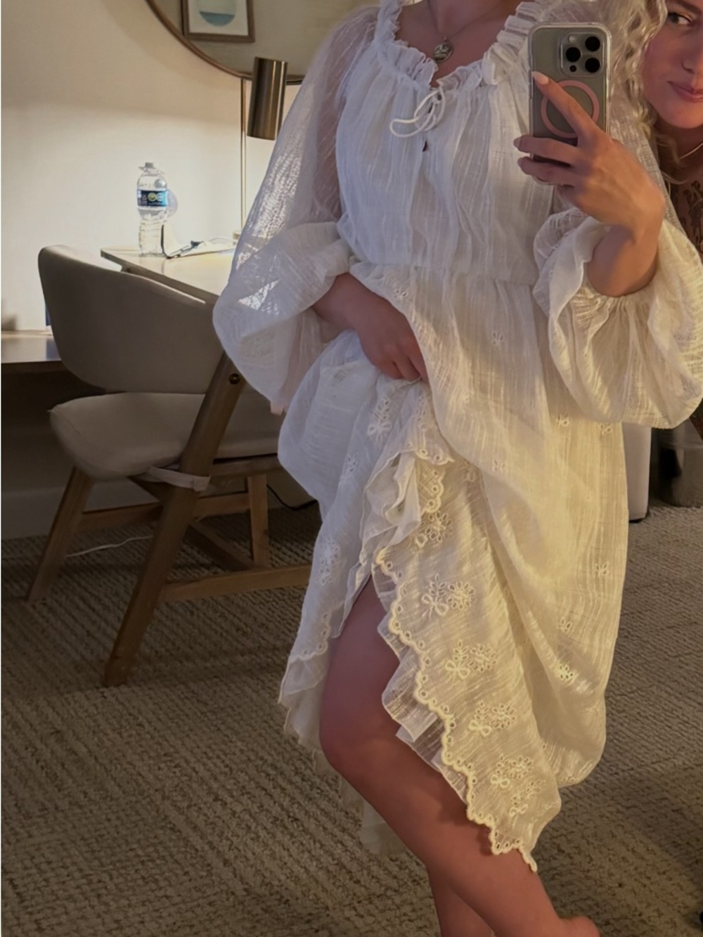 Beautiful 70s White Lace-Trim Boho Peasant Dress